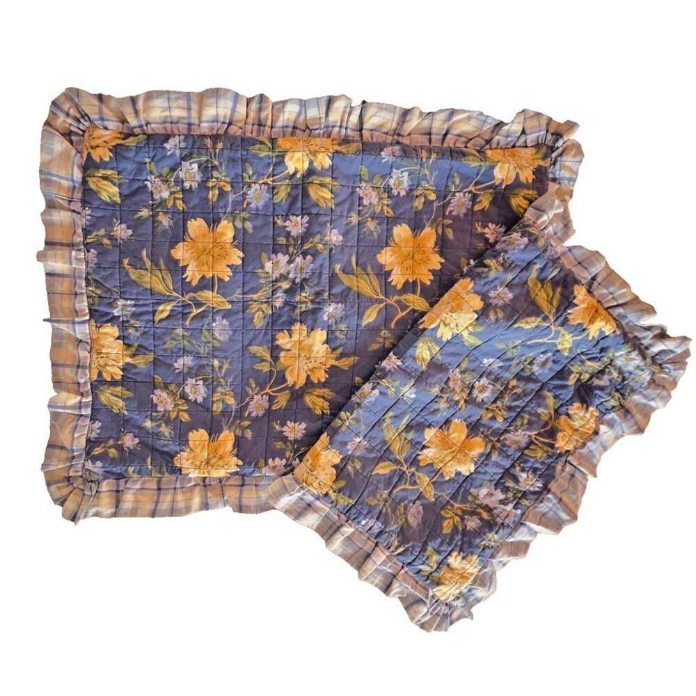 Laura Ashley Home Emilie Std Pillow Shams Quilted 100% Cotton Ruffles Cottage - Picture 6 of 11